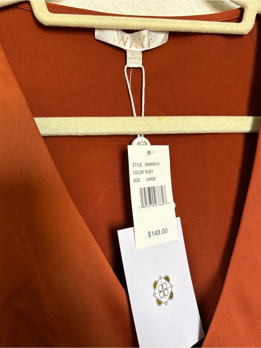 Wayf Burnt Orange Long Sleeve Wrap Midi Dress